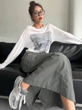 DAZY Women's Solid Color High Waist Belted Straight Loose Long Casual Skirt